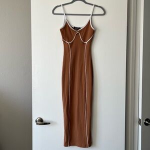 Missguided Camel Ribbed Bodycon Midi Dress
